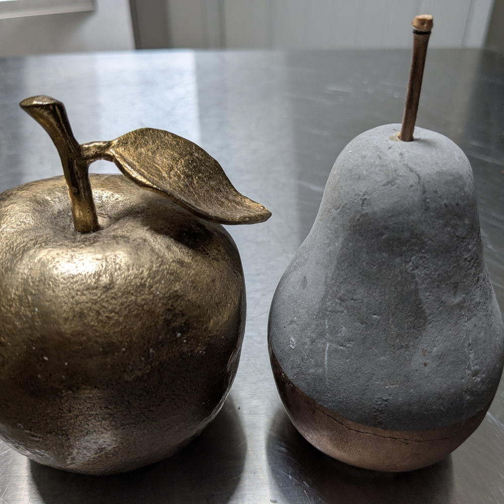 Gold Apple and Gray Pear Decor Set